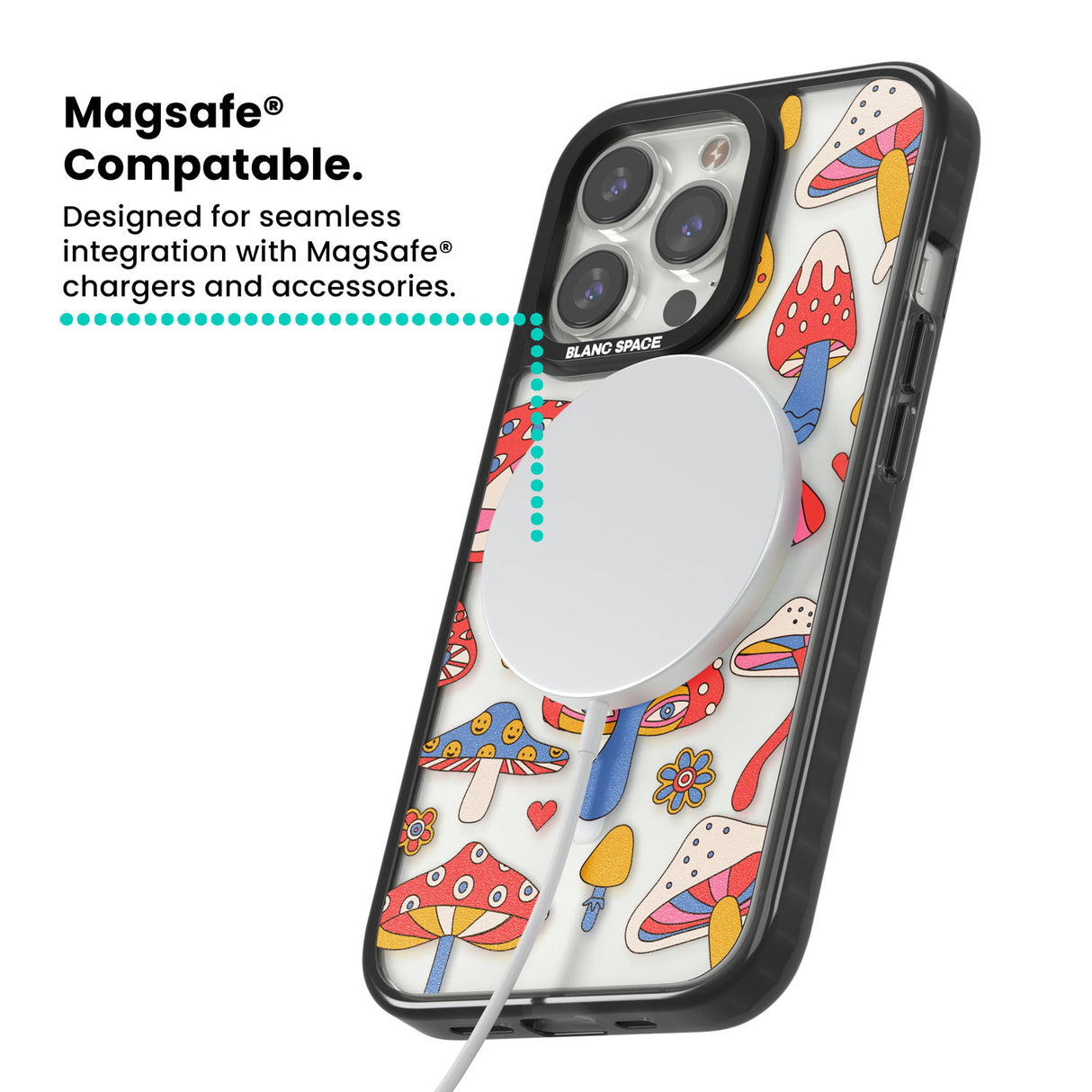 Vibrant Shrooms Magsafe Black Impact Phone Case for iPhone 13 Pro, iPhone 14 Pro, iPhone 15 Pro
