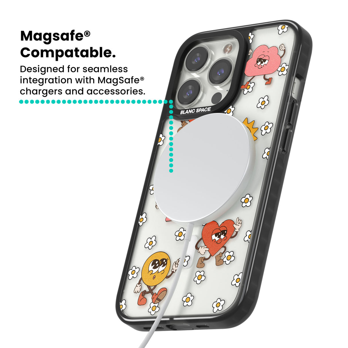 Daisies & Friends Magsafe Black Impact Phone Case for iPhone 13 Pro, iPhone 14 Pro, iPhone 15 Pro