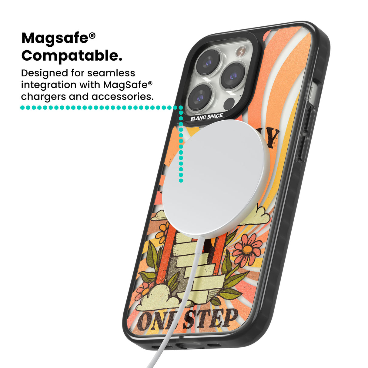 One Day One Step Magsafe Black Impact Phone Case for iPhone 13 Pro, iPhone 14 Pro, iPhone 15 Pro