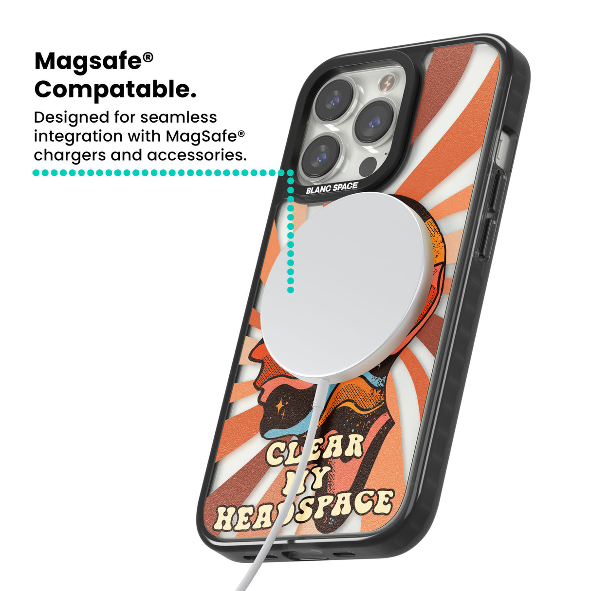 Clear My Headspace Magsafe Black Impact Phone Case for iPhone 13 Pro, iPhone 14 Pro, iPhone 15 Pro
