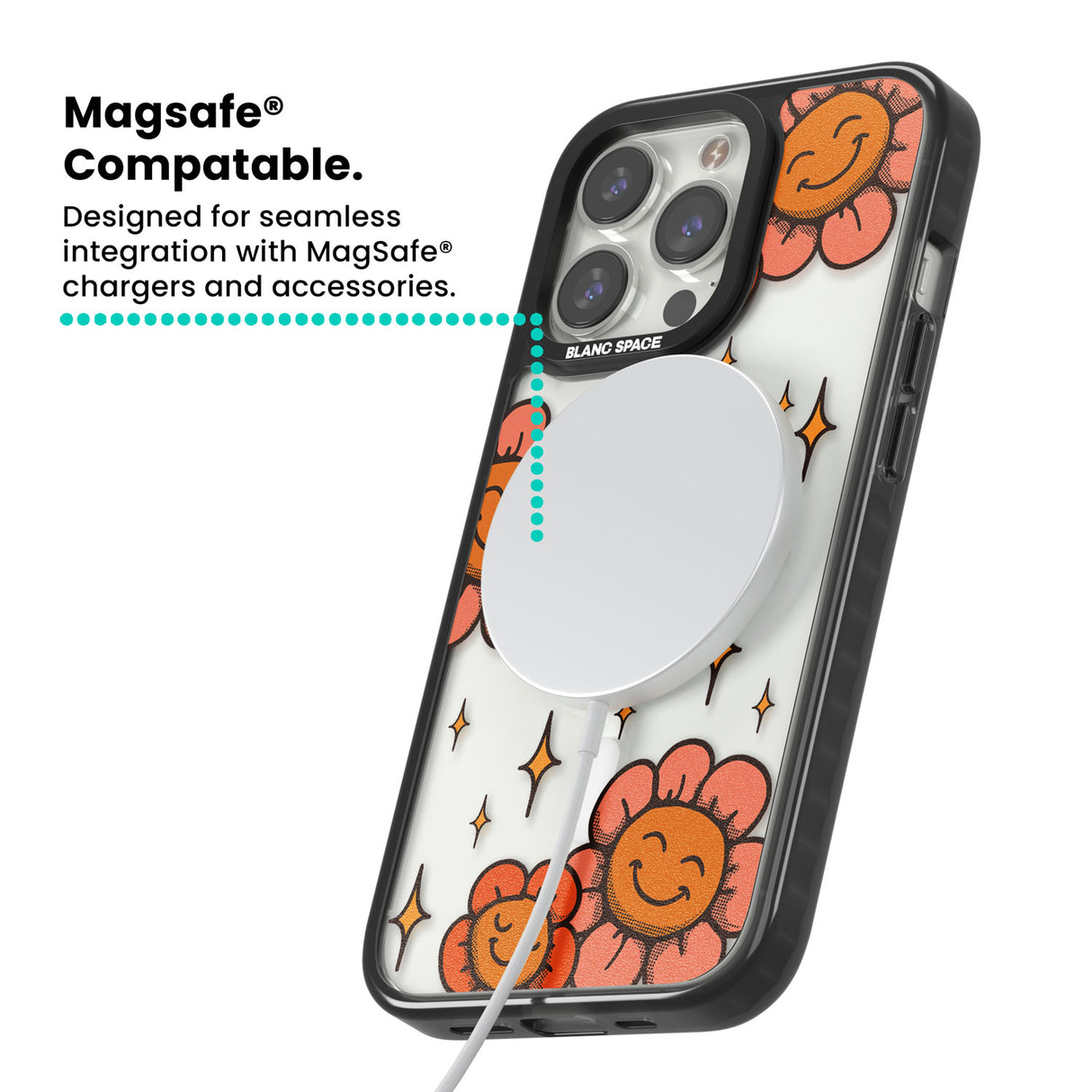 Mellow Flowers Magsafe Black Impact Phone Case for iPhone 13 Pro, iPhone 14 Pro, iPhone 15 Pro