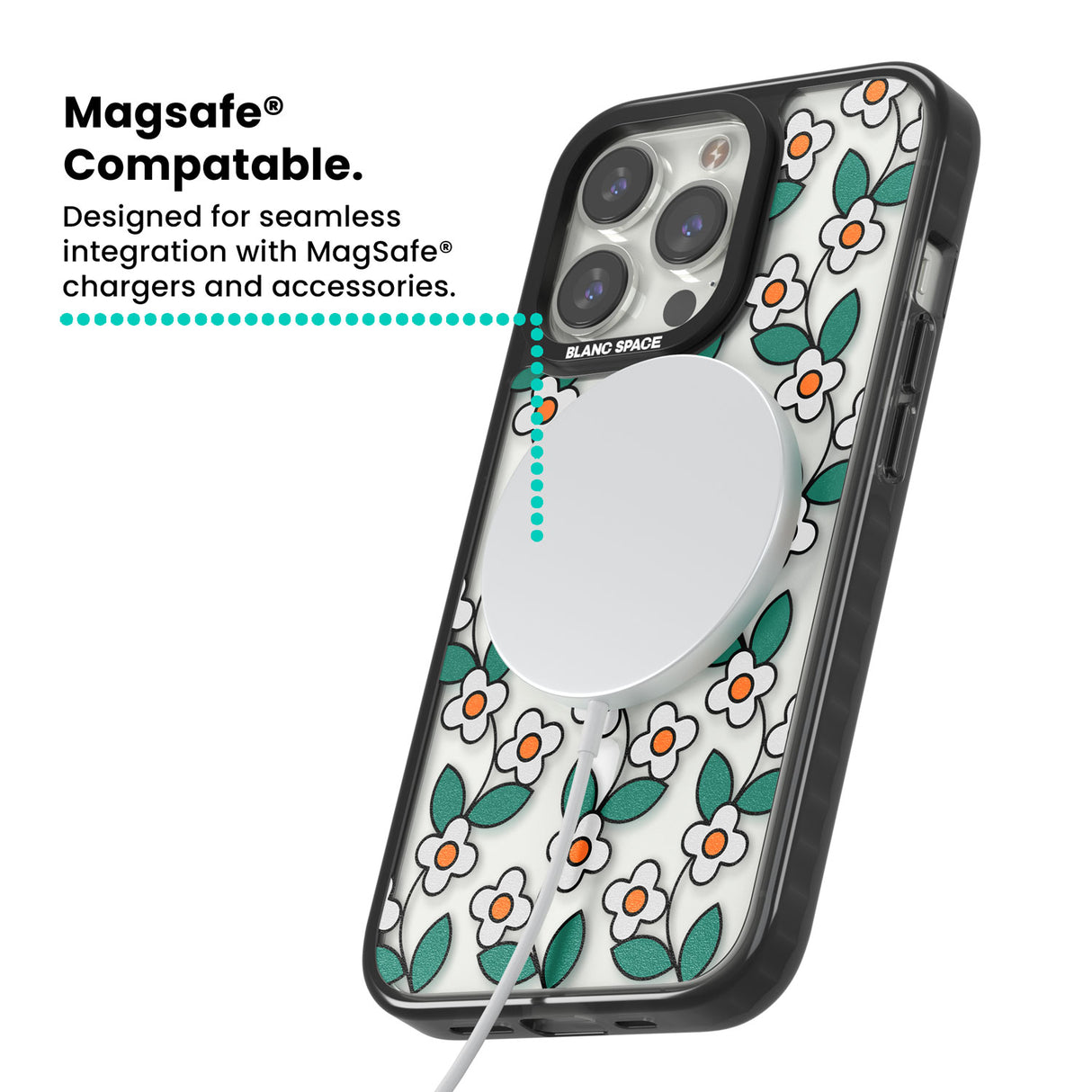Spring Daisies Magsafe Black Impact Phone Case for iPhone 13 Pro, iPhone 14 Pro, iPhone 15 Pro