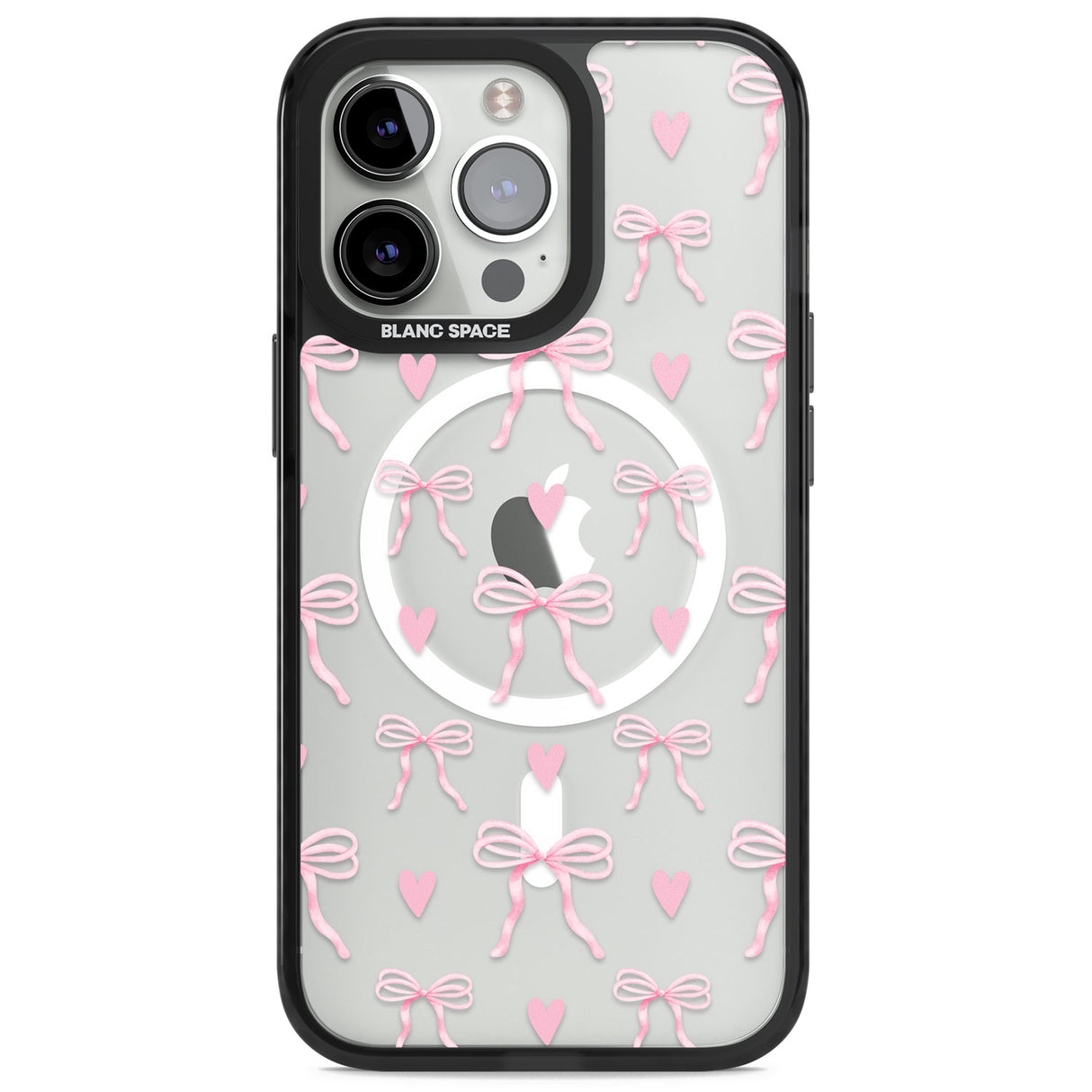 Pink Bows & Hearts Magsafe Black Impact Phone Case for iPhone 13 Pro, iPhone 14 Pro, iPhone 15 Pro