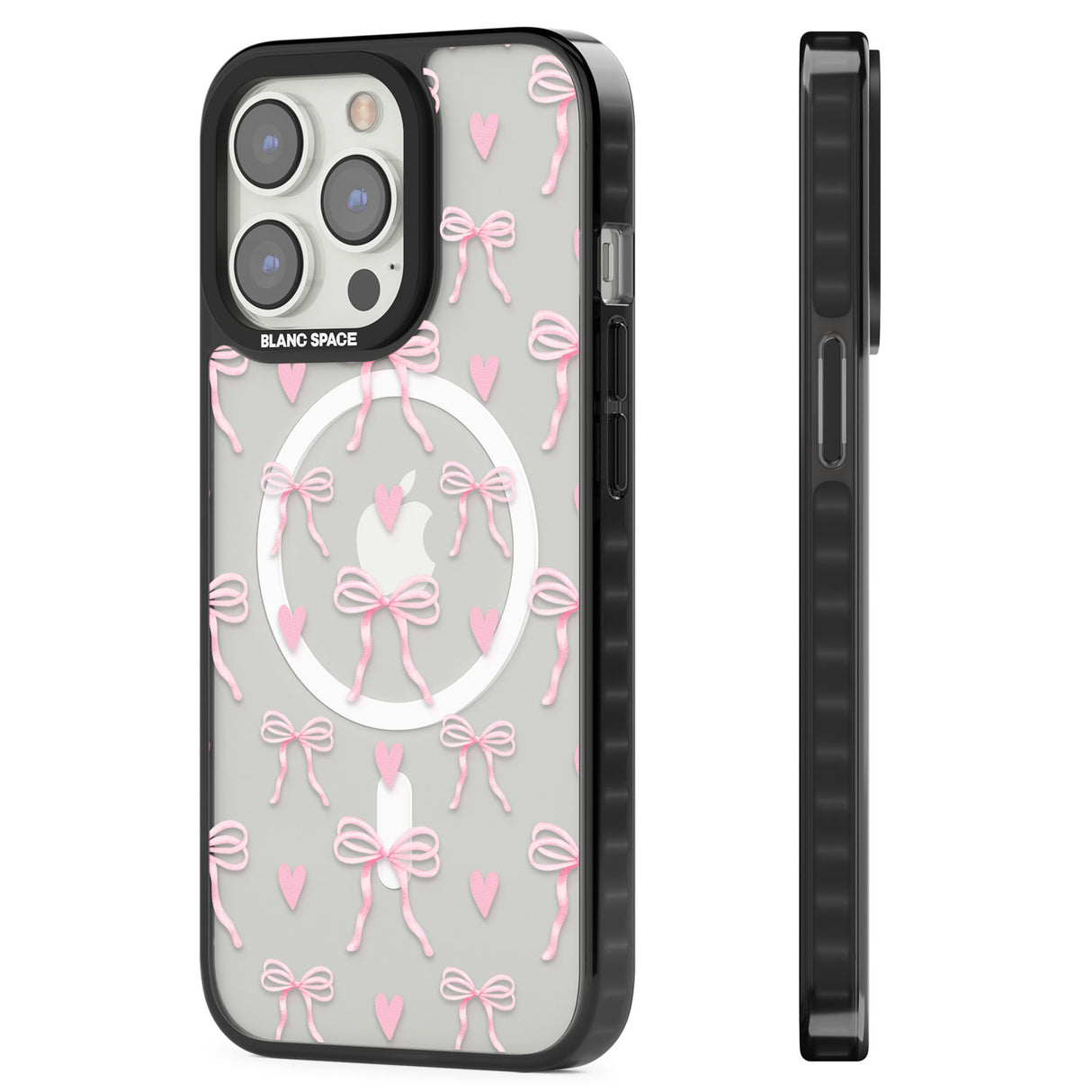 Pink Bows & Hearts Magsafe Black Impact Phone Case for iPhone 13 Pro, iPhone 14 Pro, iPhone 15 Pro