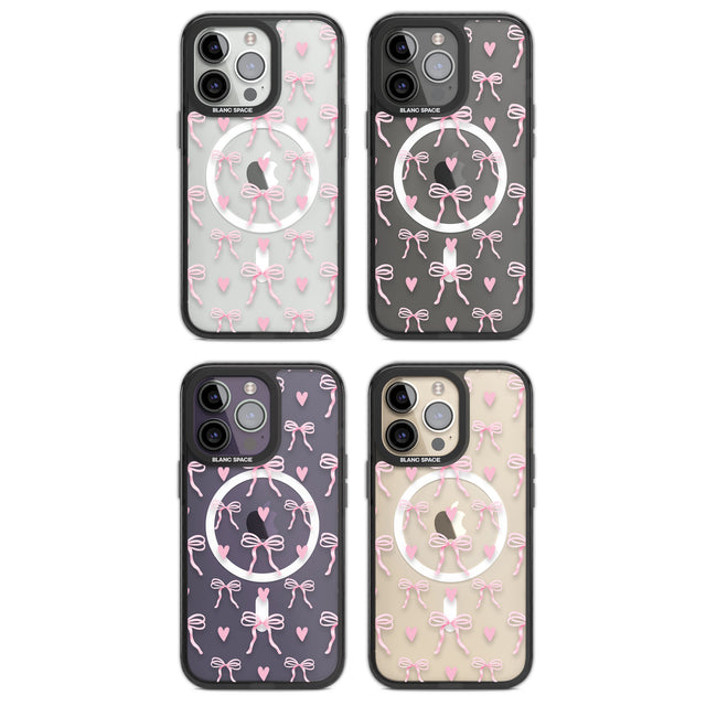 Pink Bows & Hearts Magsafe Black Impact Phone Case for iPhone 13 Pro, iPhone 14 Pro, iPhone 15 Pro