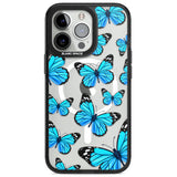 Blue Butterflies Magsafe Black Impact Phone Case for iPhone 13 Pro, iPhone 14 Pro, iPhone 15 Pro