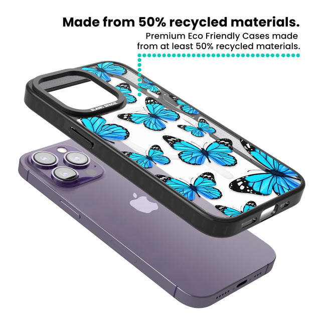 Blue Butterflies Magsafe Black Impact Phone Case for iPhone 13 Pro, iPhone 14 Pro, iPhone 15 Pro