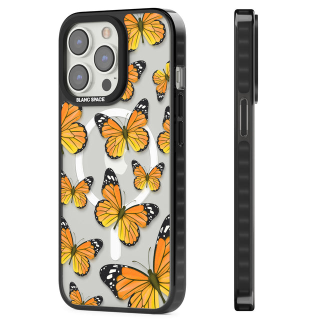 Sun-Yellow Butterflies Magsafe Black Impact Phone Case for iPhone 13 Pro, iPhone 14 Pro, iPhone 15 Pro