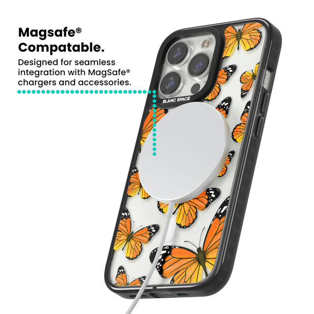 Sun-Yellow Butterflies Magsafe Black Impact Phone Case for iPhone 13 Pro, iPhone 14 Pro, iPhone 15 Pro
