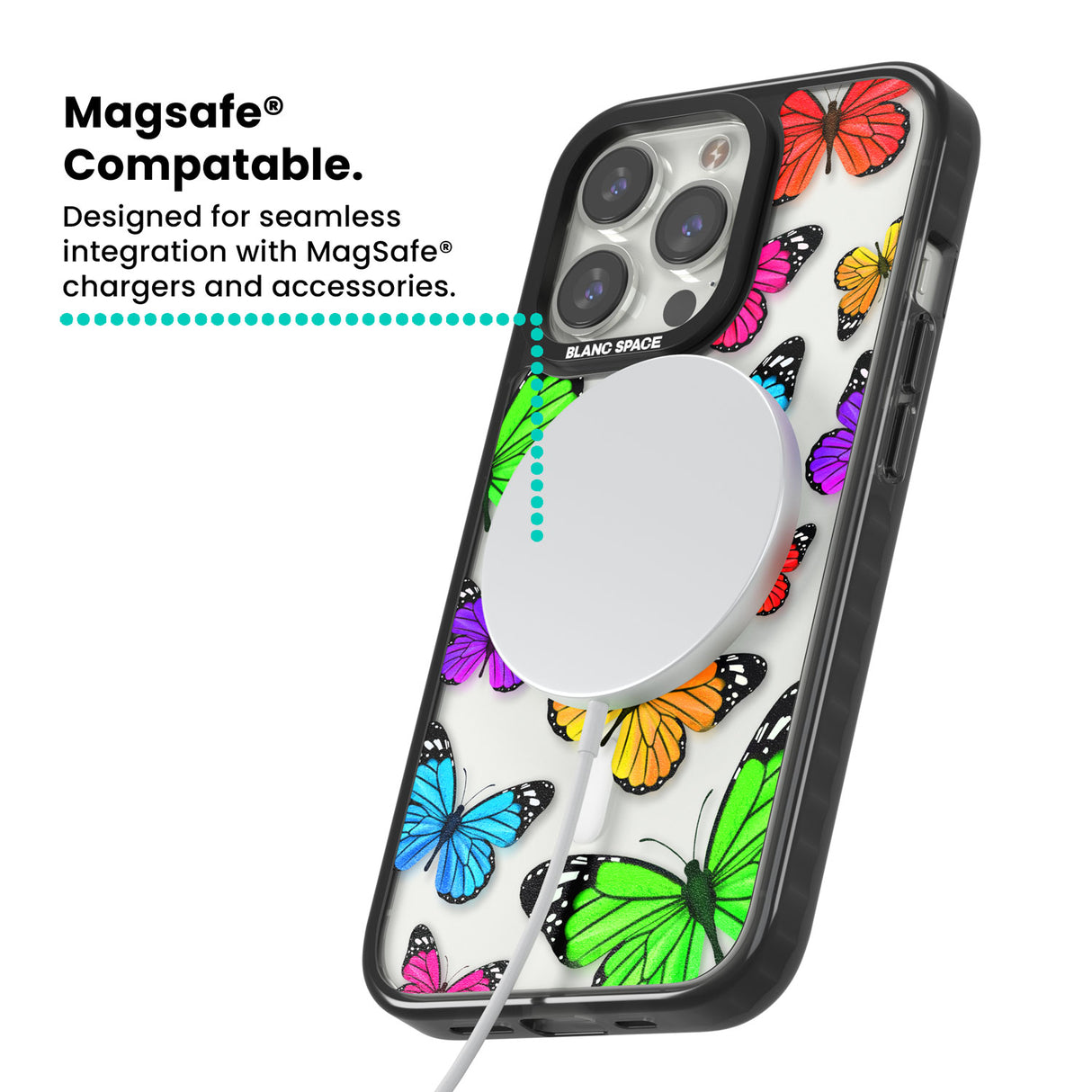 Vibrant Butterflies Magsafe Black Impact Phone Case for iPhone 13 Pro, iPhone 14 Pro, iPhone 15 Pro