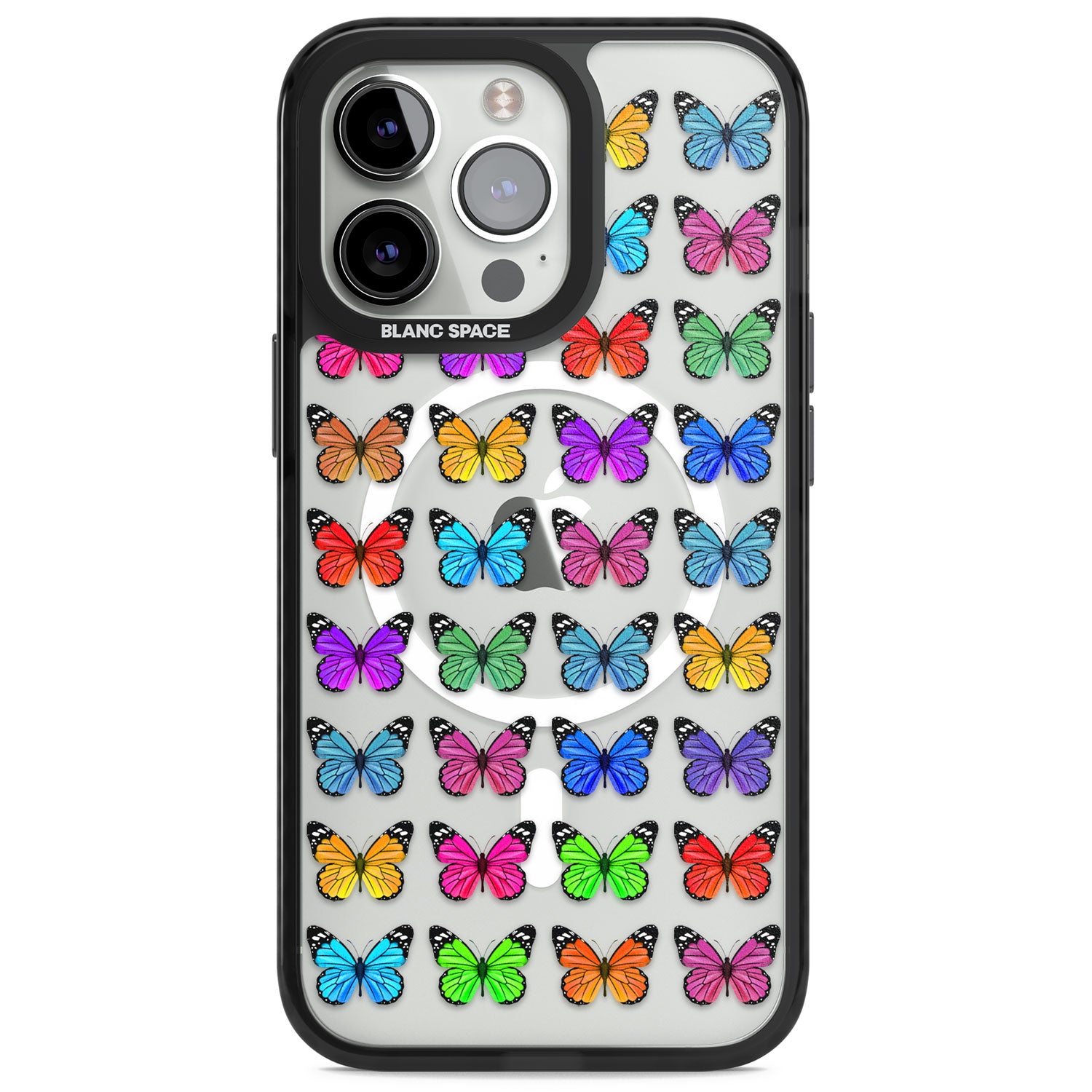 Colourful Butterfly Pattern Magsafe Black Impact Phone Case for iPhone 13 Pro, iPhone 14 Pro, iPhone 15 Pro