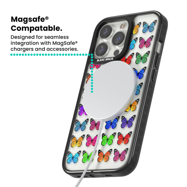 Colourful Butterfly Pattern Magsafe Black Impact Phone Case for iPhone 13 Pro, iPhone 14 Pro, iPhone 15 Pro