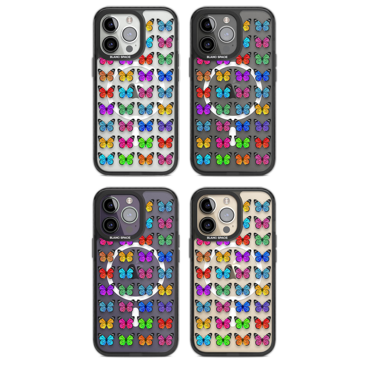 Colourful Butterfly Pattern Magsafe Black Impact Phone Case for iPhone 13 Pro, iPhone 14 Pro, iPhone 15 Pro