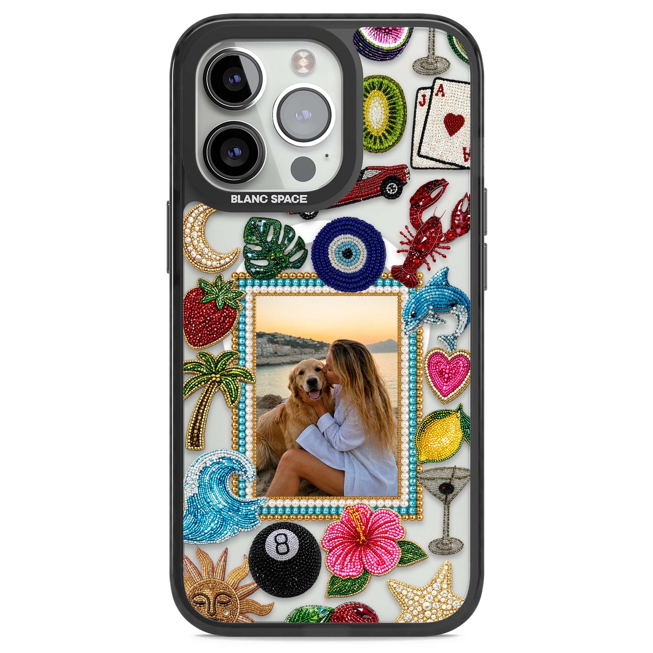 Beaded Photo coastal iPhone case | Black Impact Magsafe case for iPhone 13 Pro, iPhone 14 Pro, iPhone 15 Pro