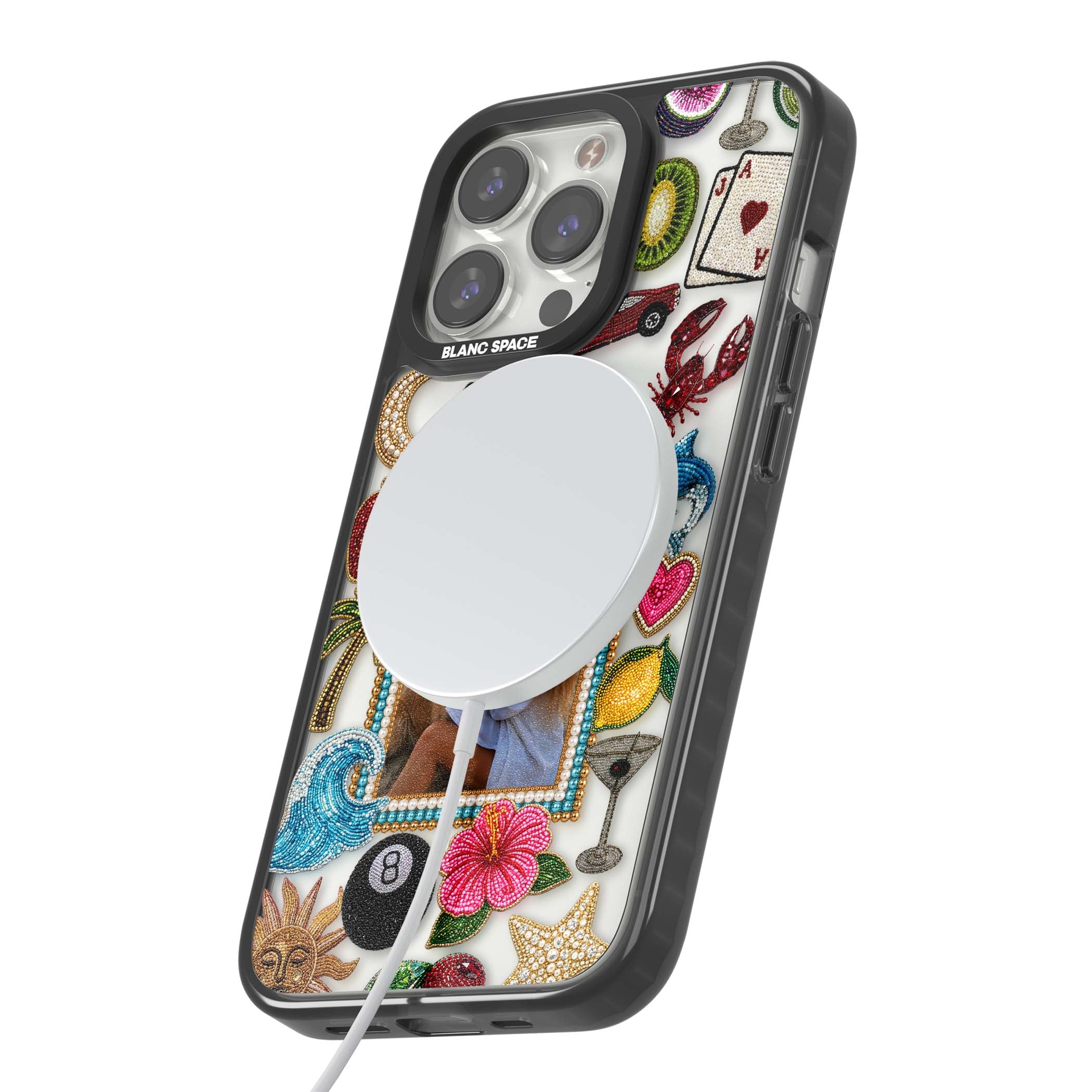 Beaded Photo coastal iPhone case | Black Impact Magsafe case for iPhone 13 Pro, iPhone 14 Pro, iPhone 15 Pro