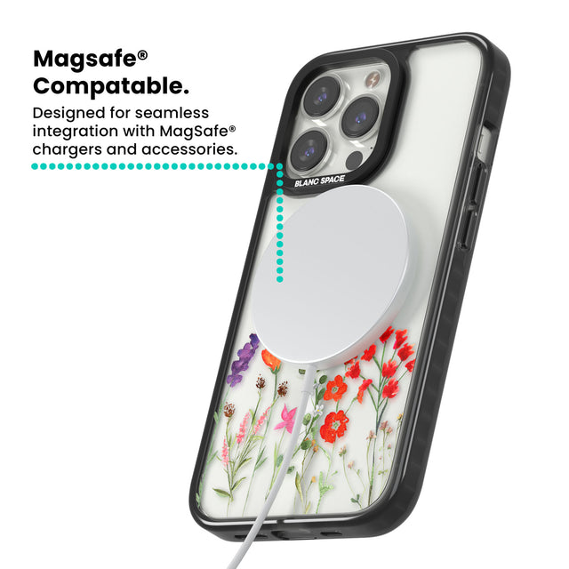 Personalised Spring Wildflowers Magsafe Black Impact Phone Case for iPhone 13 Pro, iPhone 14 Pro, iPhone 15 Pro