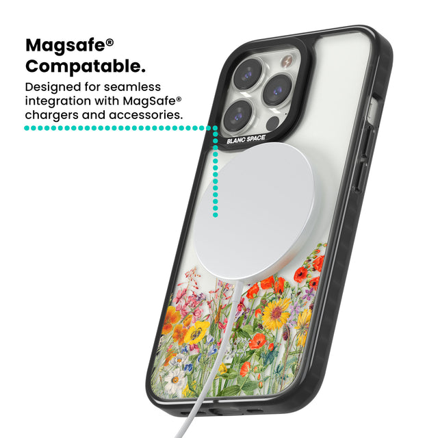 Personalised Summer Wildflowers Magsafe Black Impact Phone Case for iPhone 13 Pro, iPhone 14 Pro, iPhone 15 Pro