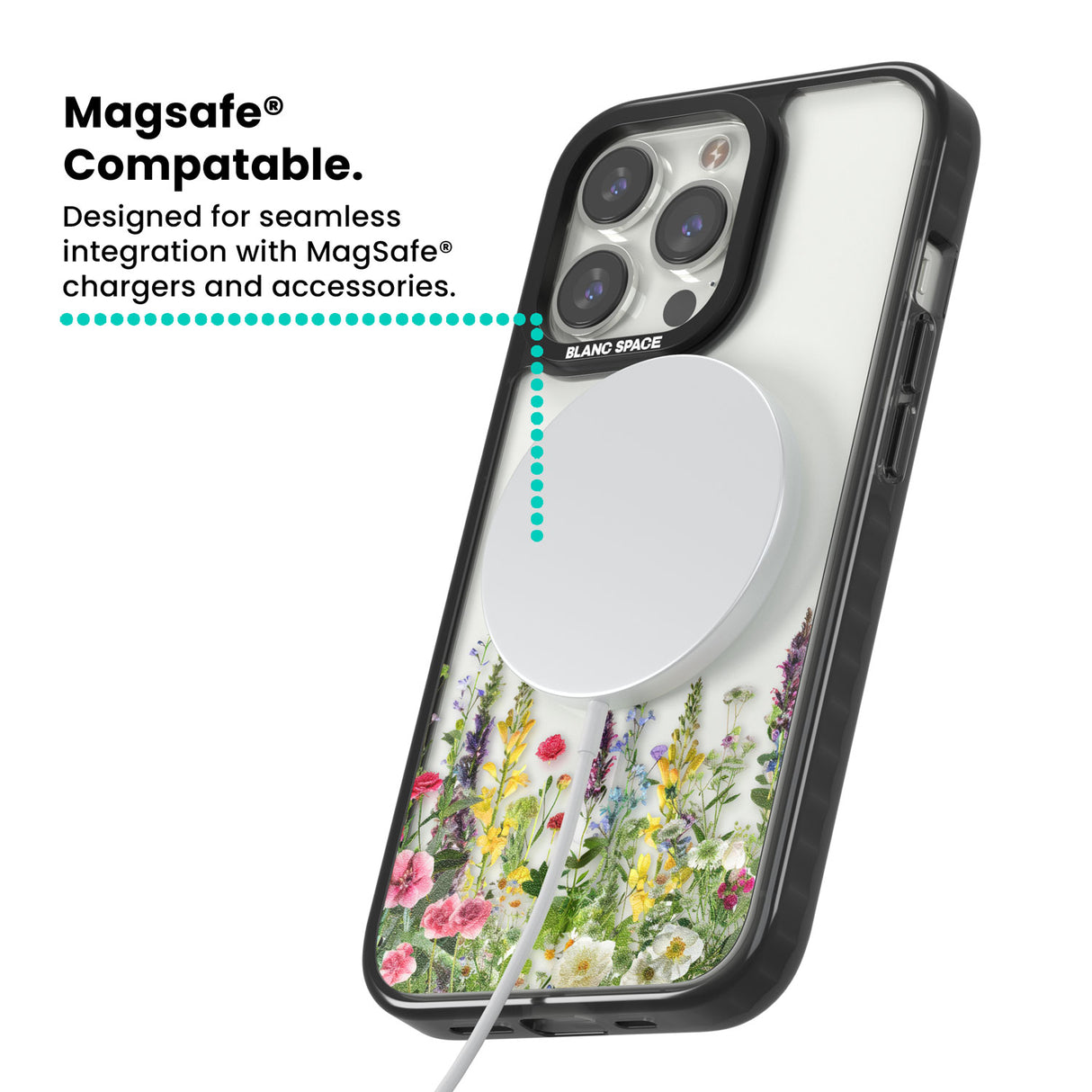 Personalised Garden Wildfowers Magsafe Black Impact Phone Case for iPhone 13 Pro, iPhone 14 Pro, iPhone 15 Pro