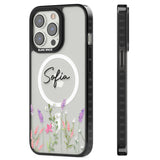 Personalised Lavender Wildflowers Magsafe Black Impact Phone Case for iPhone 13 Pro, iPhone 14 Pro, iPhone 15 Pro