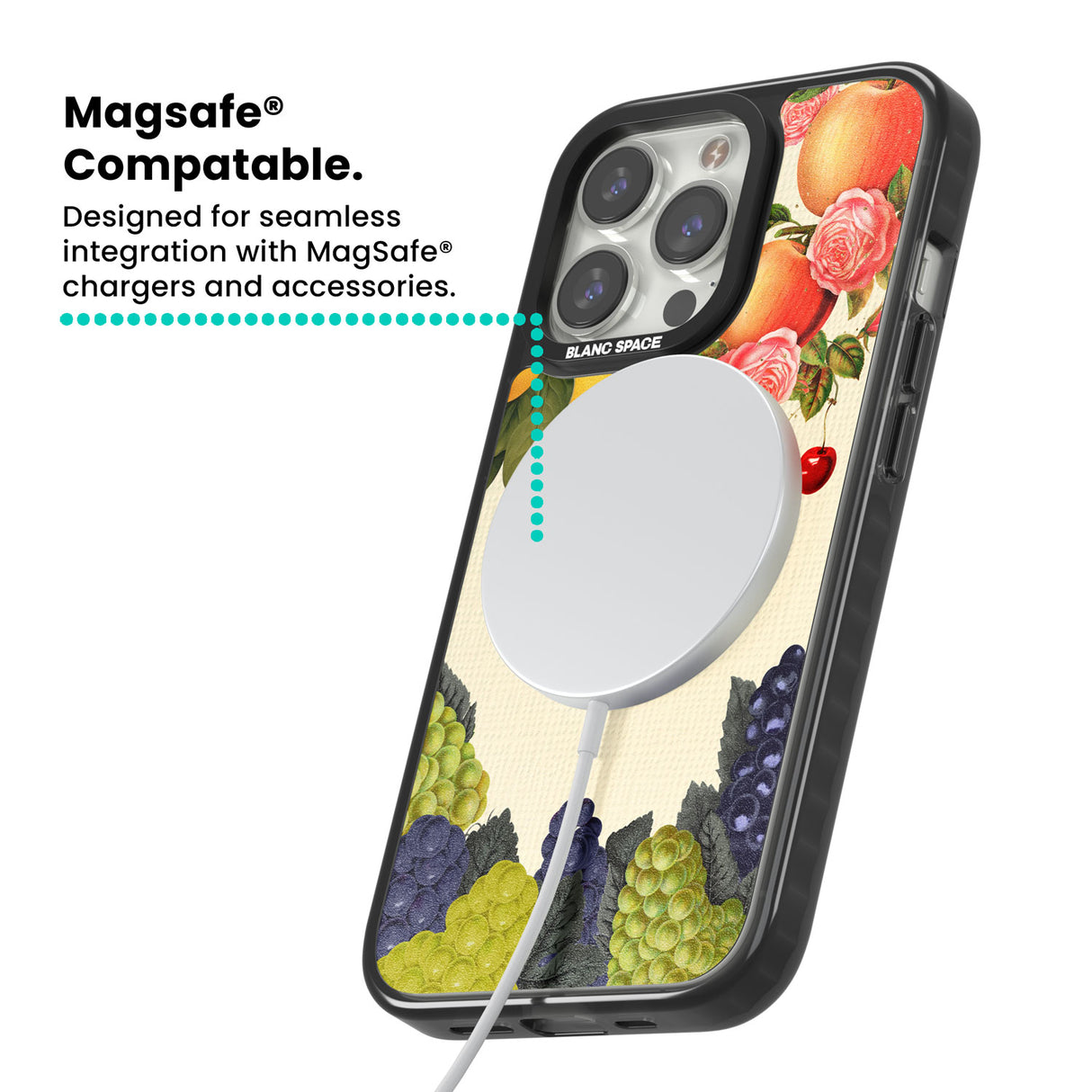 Personalised Vintage Fruits Magsafe Black Impact Phone Case for iPhone 13 Pro, iPhone 14 Pro, iPhone 15 Pro