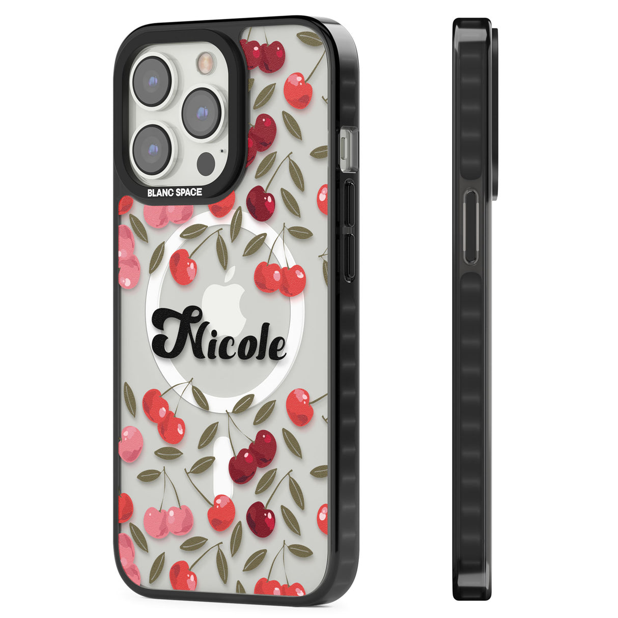 Personalised Cherry Pattern Magsafe Black Impact Phone Case for iPhone 13 Pro, iPhone 14 Pro, iPhone 15 Pro