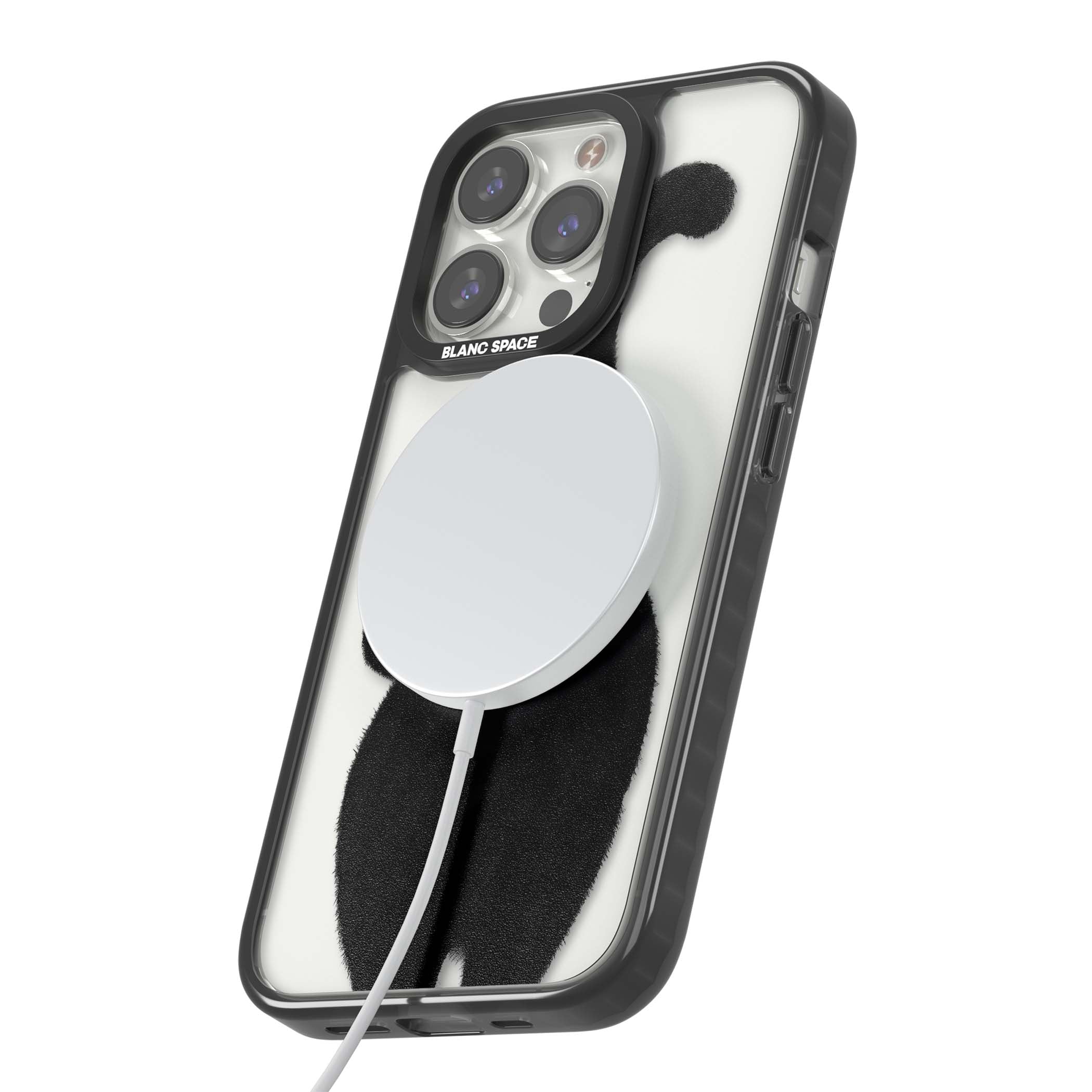 The Cat's Kiss cute cat iPhone case featuring a hand-painted tuxedo kitty with green eyes and a pink heart on a clear  | Black Impact Magsafe case for iPhone 13 Pro, iPhone 14 Pro, iPhone 15 Pro