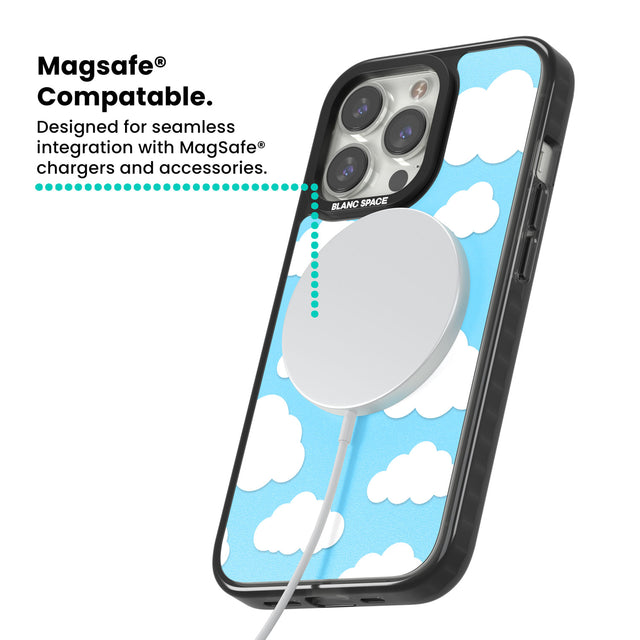 Blue Sky & Clouds Pattern Magsafe Black Impact Phone Case for iPhone 13 Pro, iPhone 14 Pro, iPhone 15 Pro