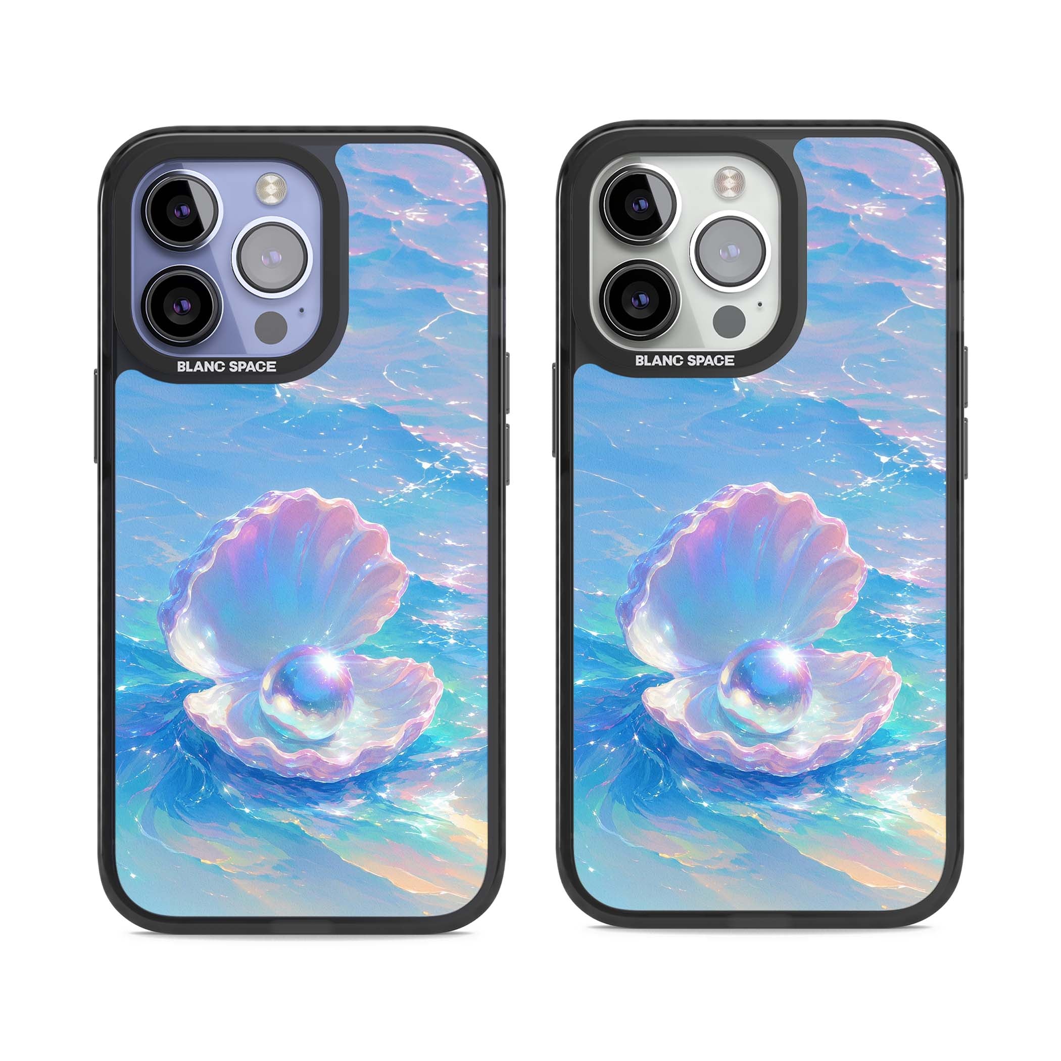 The Pearl Clam mermaidcore iPhone case featuring iridescent seashell, glowing pearl and pastel ocean waves | Black Impact Magsafe case for iPhone 13 Pro, iPhone 14 Pro, iPhone 15 Pro