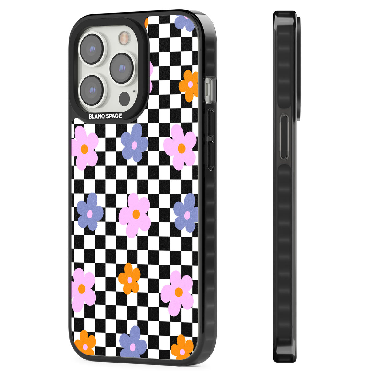 Checkered Blossom Magsafe Black Impact Phone Case for iPhone 13 Pro, iPhone 14 Pro, iPhone 15 Pro