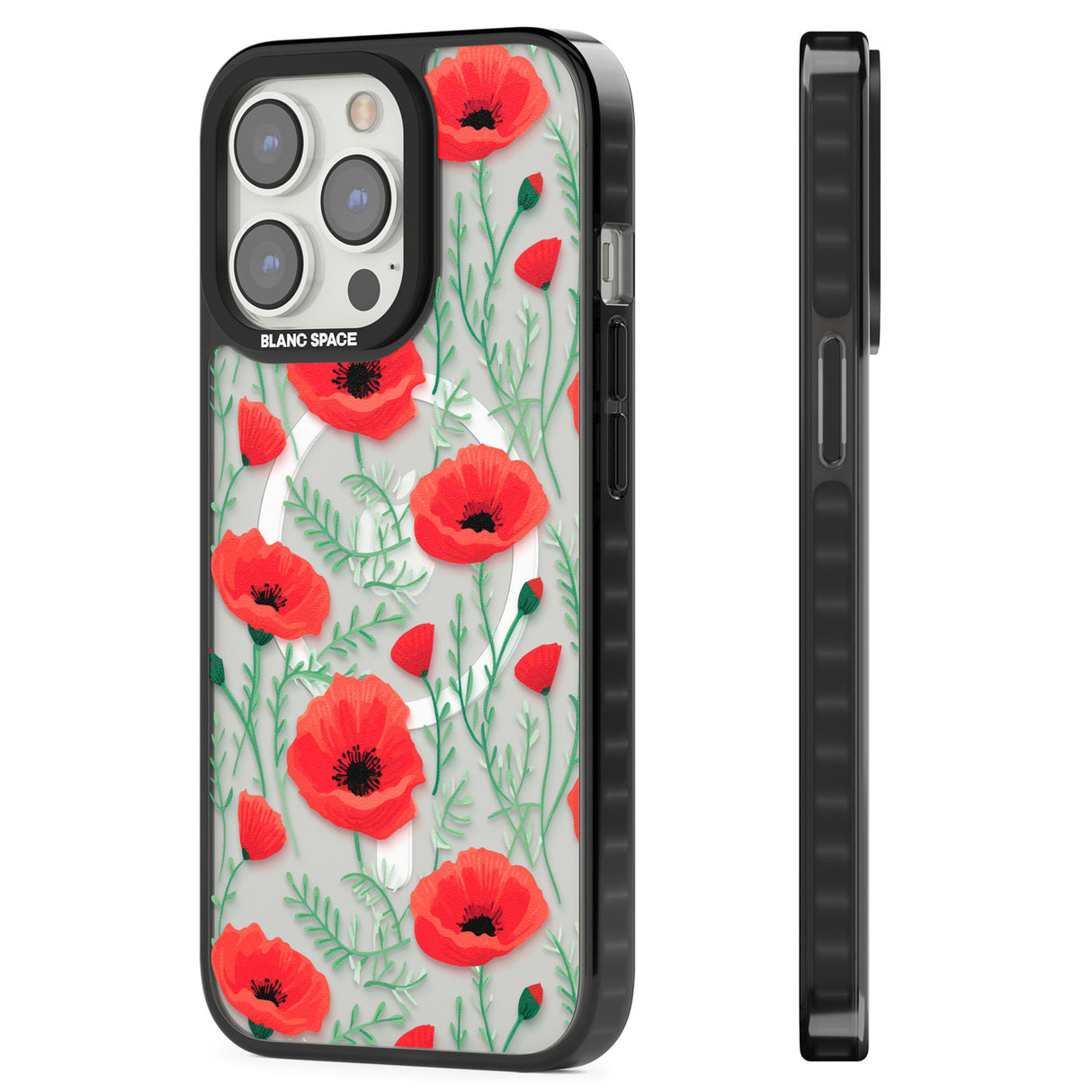 Poppy Garden Magsafe Black Impact Phone Case for iPhone 13 Pro, iPhone 14 Pro, iPhone 15 Pro