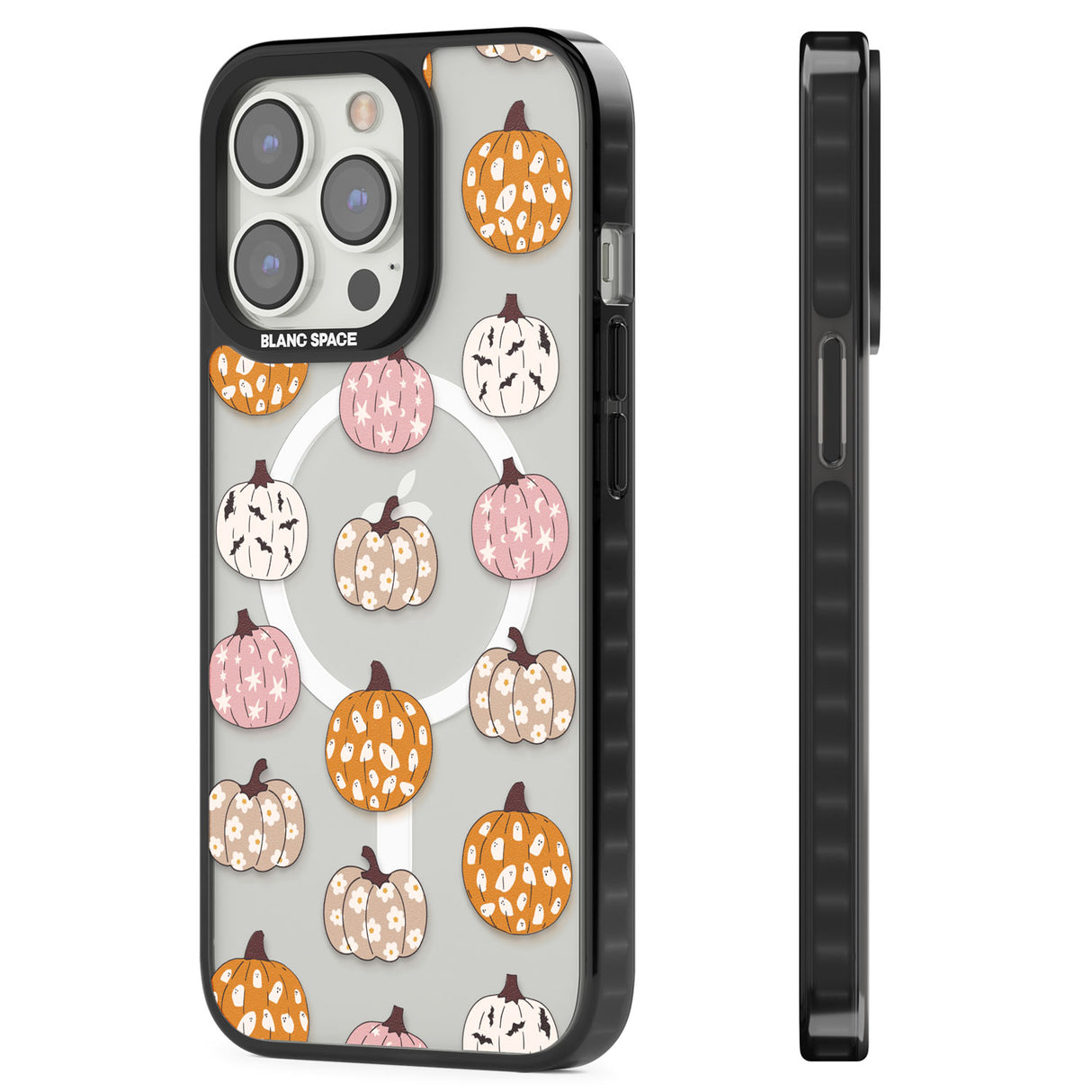 Floral Pumpkins Magsafe Black Impact Phone Case for iPhone 13 Pro, iPhone 14 Pro, iPhone 15 Pro