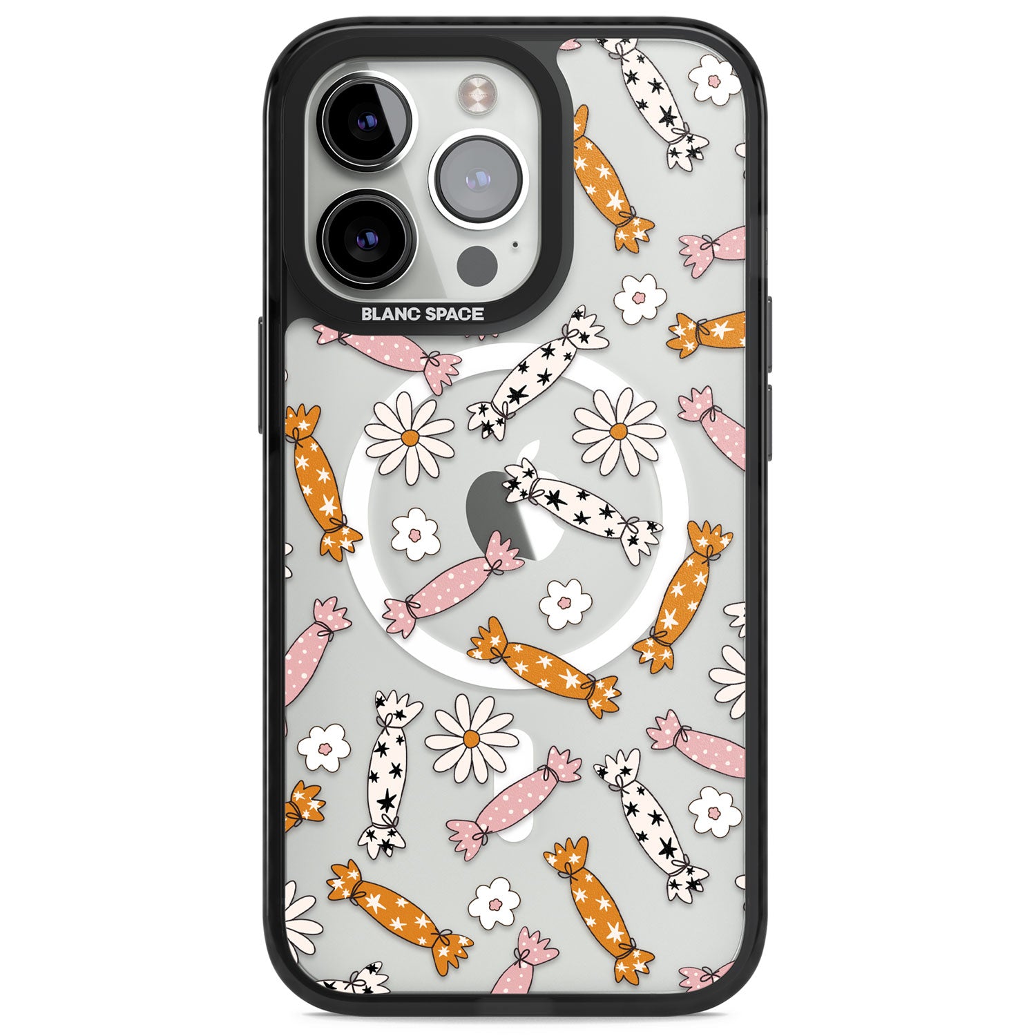 Floral Candy Magsafe Black Impact Phone Case for iPhone 13 Pro, iPhone 14 Pro, iPhone 15 Pro