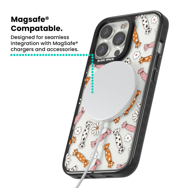 Floral Candy Magsafe Black Impact Phone Case for iPhone 13 Pro, iPhone 14 Pro, iPhone 15 Pro