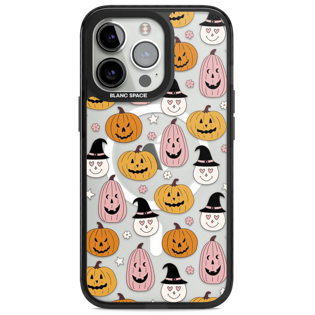 Witches and Pumpkins Pattern Magsafe Black Impact Phone Case for iPhone 13 Pro, iPhone 14 Pro, iPhone 15 Pro