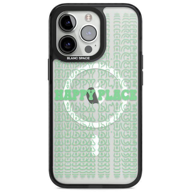 Happy Place (Green) Magsafe Black Impact Phone Case for iPhone 13 Pro, iPhone 14 Pro, iPhone 15 Pro