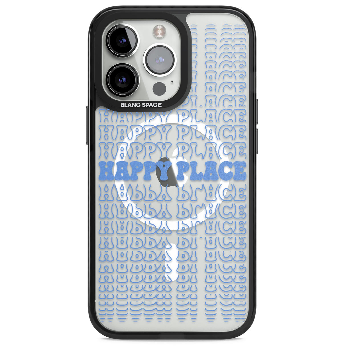 Happy Place (Blue) Magsafe Black Impact Phone Case for iPhone 13 Pro, iPhone 14 Pro, iPhone 15 Pro