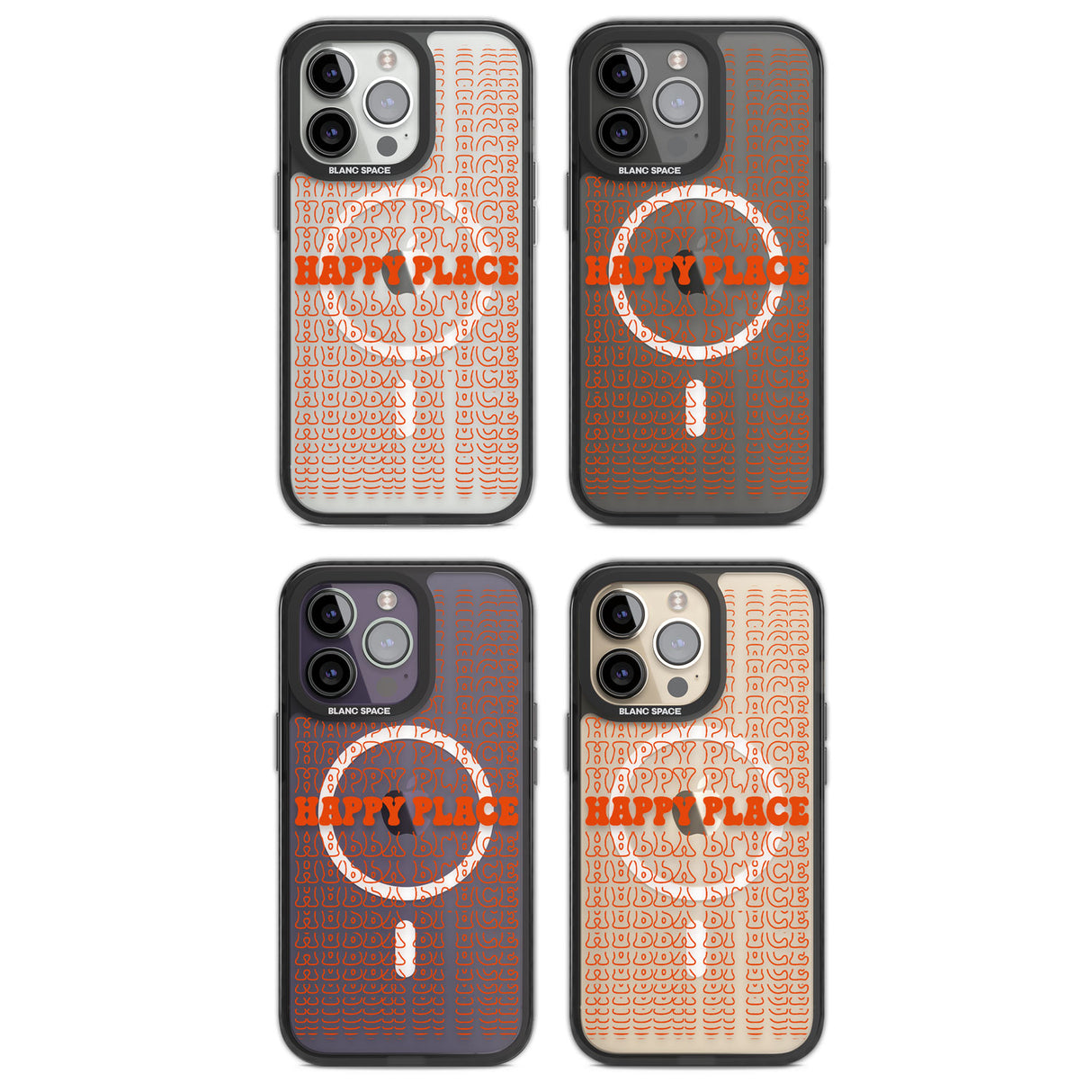 Happy Place (Orange) Magsafe Black Impact Phone Case for iPhone 13 Pro, iPhone 14 Pro, iPhone 15 Pro