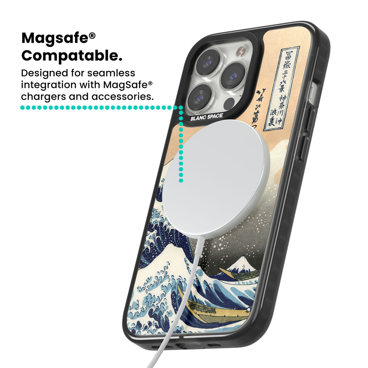 Great Wave Magsafe Black Impact Phone Case for iPhone 13 Pro, iPhone 14 Pro, iPhone 15 Pro