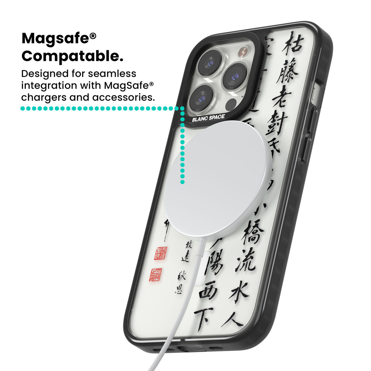 Japanese Kanji Script Magsafe Black Impact Phone Case for iPhone 13 Pro, iPhone 14 Pro, iPhone 15 Pro