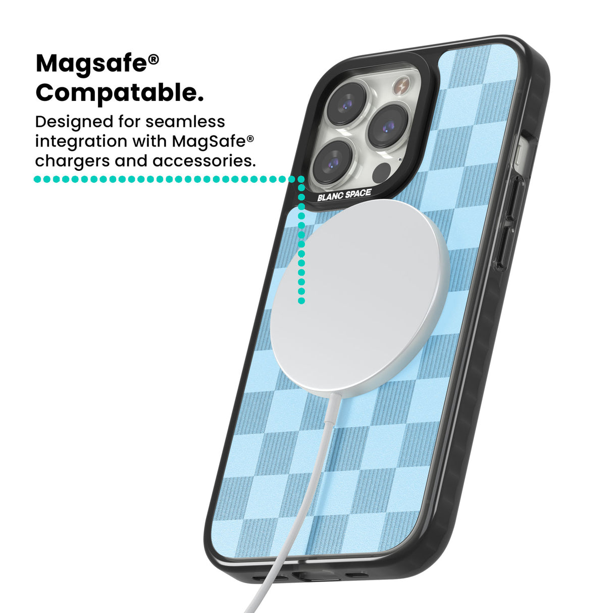 SKYBLUE CHECKERED Magsafe Black Impact Phone Case for iPhone 13 Pro, iPhone 14 Pro, iPhone 15 Pro