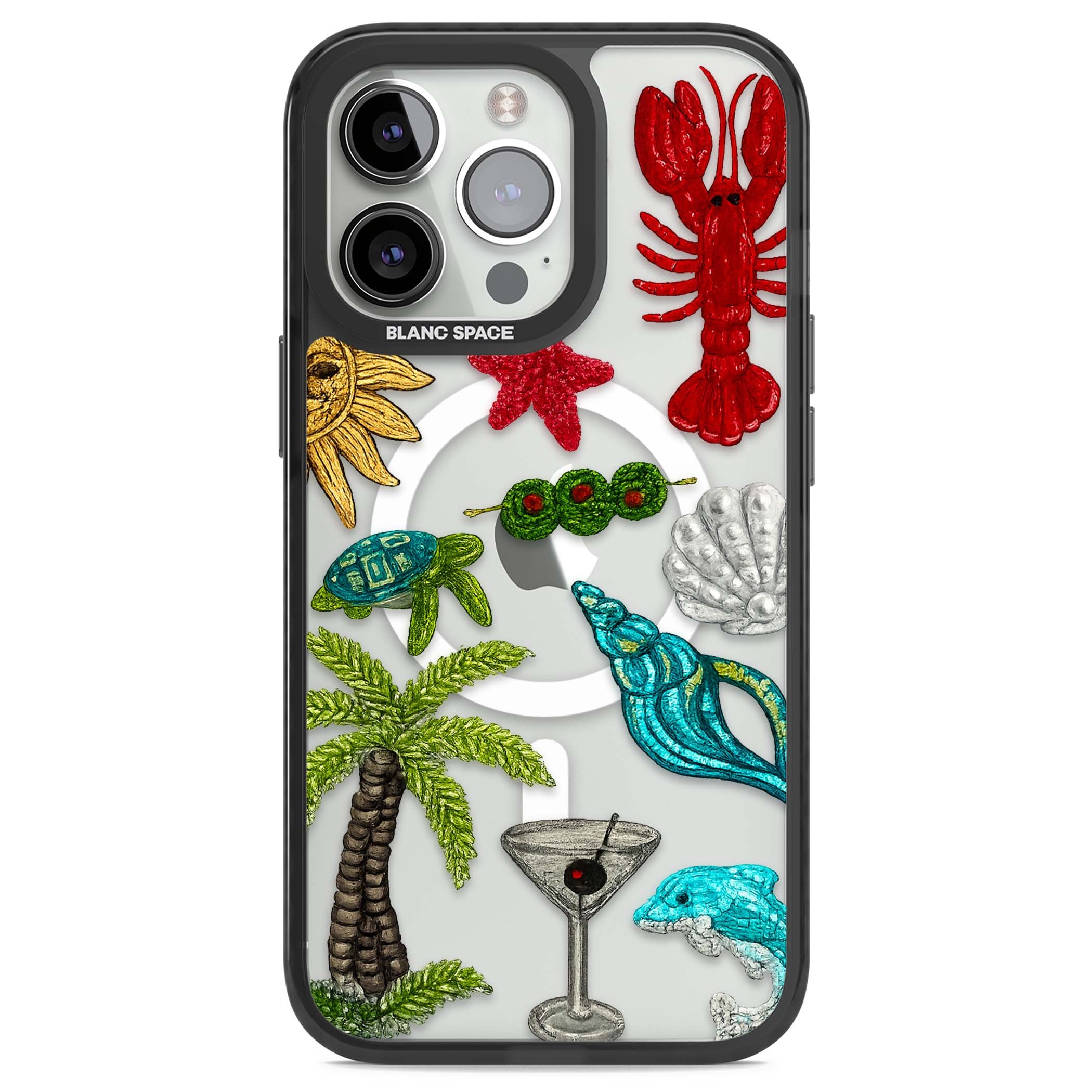 Painted Coastal Pattern coastal iPhone case | Black Impact Magsafe case for iPhone 13 Pro, iPhone 14 Pro, iPhone 15 Pro