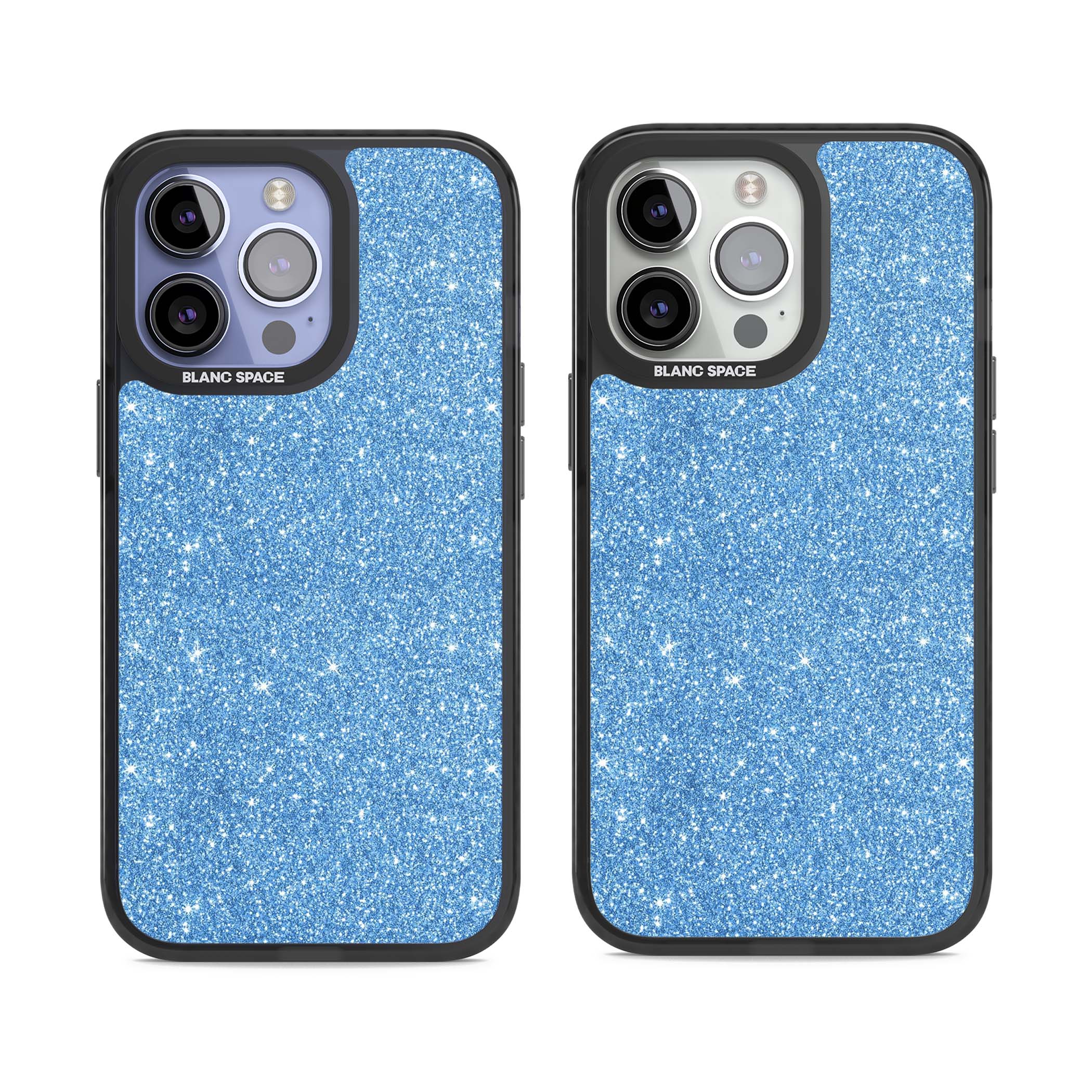 Blue Glitter blue glitter iPhone case featuring dense sparkling cerulean glitter with a glamorous shimmering finish | Black Impact Magsafe case for iPhone 13 Pro, iPhone 14 Pro, iPhone 15 Pro