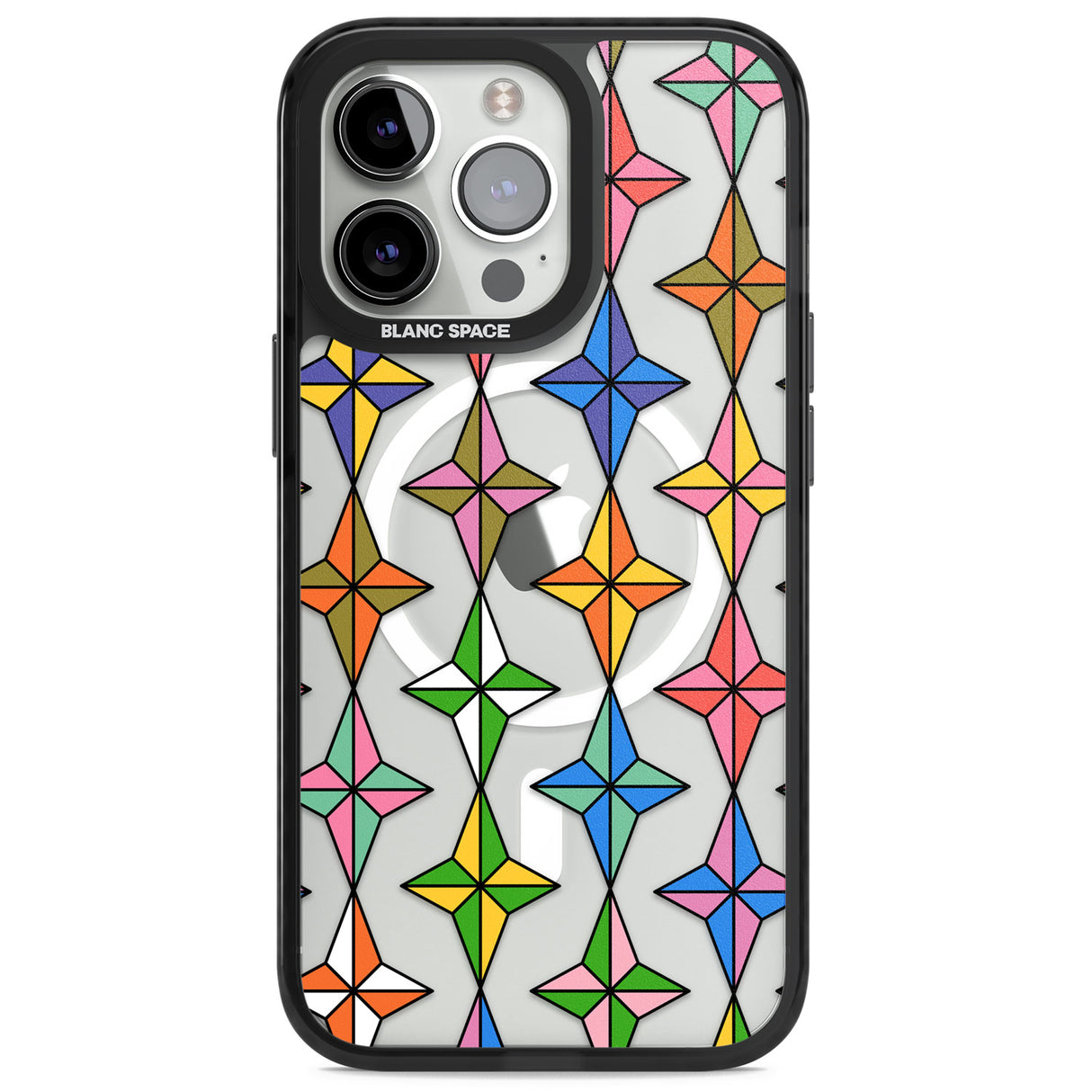 Multi Colour Stars Pattern Magsafe Black Impact Phone Case for iPhone 13 Pro, iPhone 14 Pro, iPhone 15 Pro