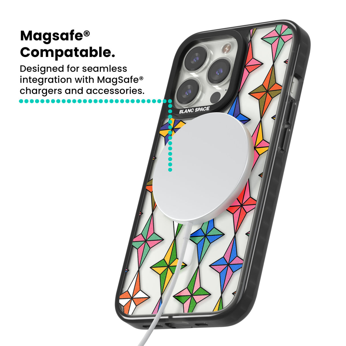 Multi Colour Stars Pattern Magsafe Black Impact Phone Case for iPhone 13 Pro, iPhone 14 Pro, iPhone 15 Pro