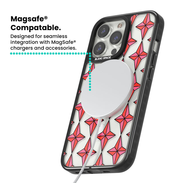 Rose Stars Pattern (Clear) Magsafe Black Impact Phone Case for iPhone 13 Pro, iPhone 14 Pro, iPhone 15 Pro