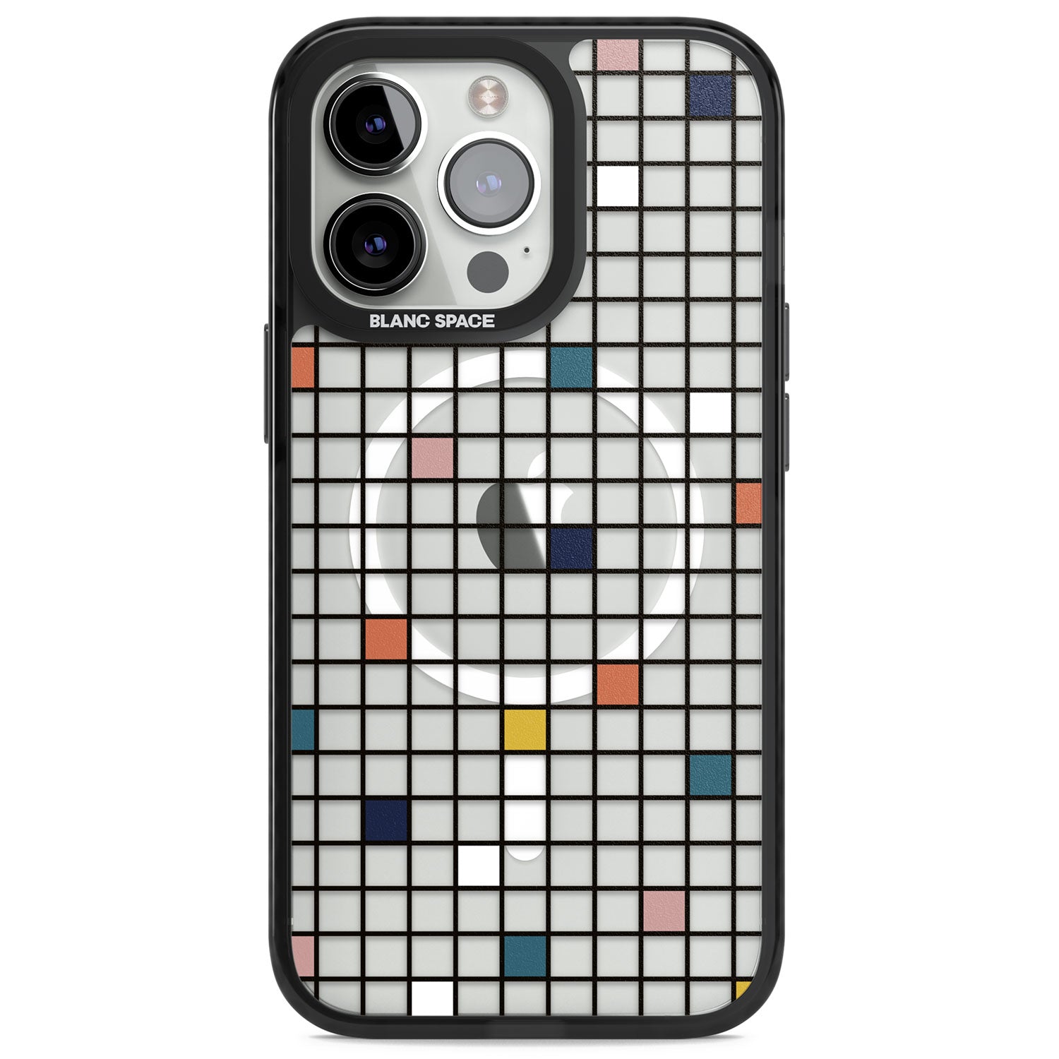 Earthtone Clear Geometric Grid Magsafe Black Impact Phone Case for iPhone 13 Pro, iPhone 14 Pro, iPhone 15 Pro