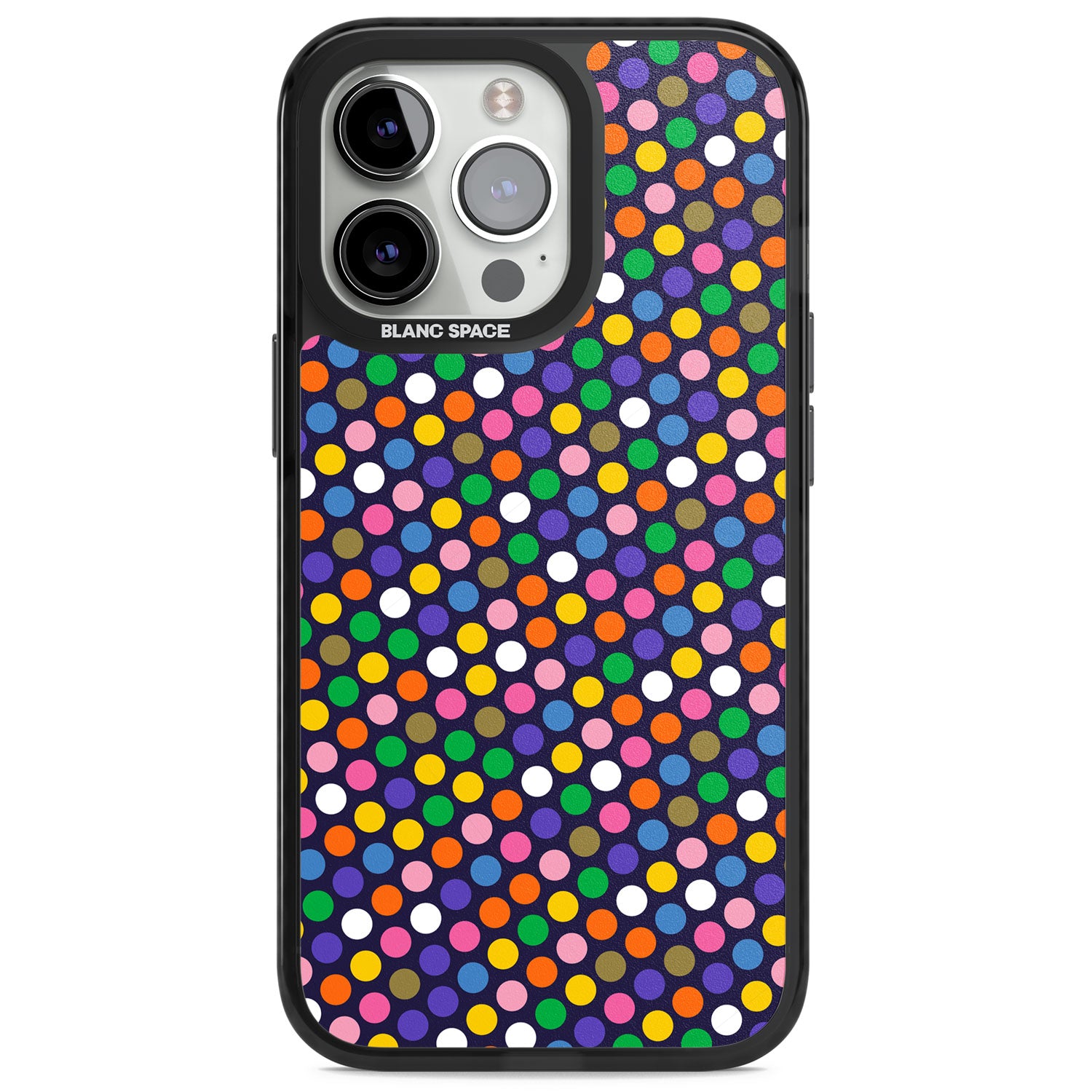 Multicolour Polka-dot Fiesta (Purple) Magsafe Black Impact Phone Case for iPhone 13 Pro, iPhone 14 Pro, iPhone 15 Pro