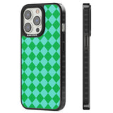 Retro Green Diamond Plaid Magsafe Black Impact Phone Case for iPhone 13 Pro, iPhone 14 Pro, iPhone 15 Pro