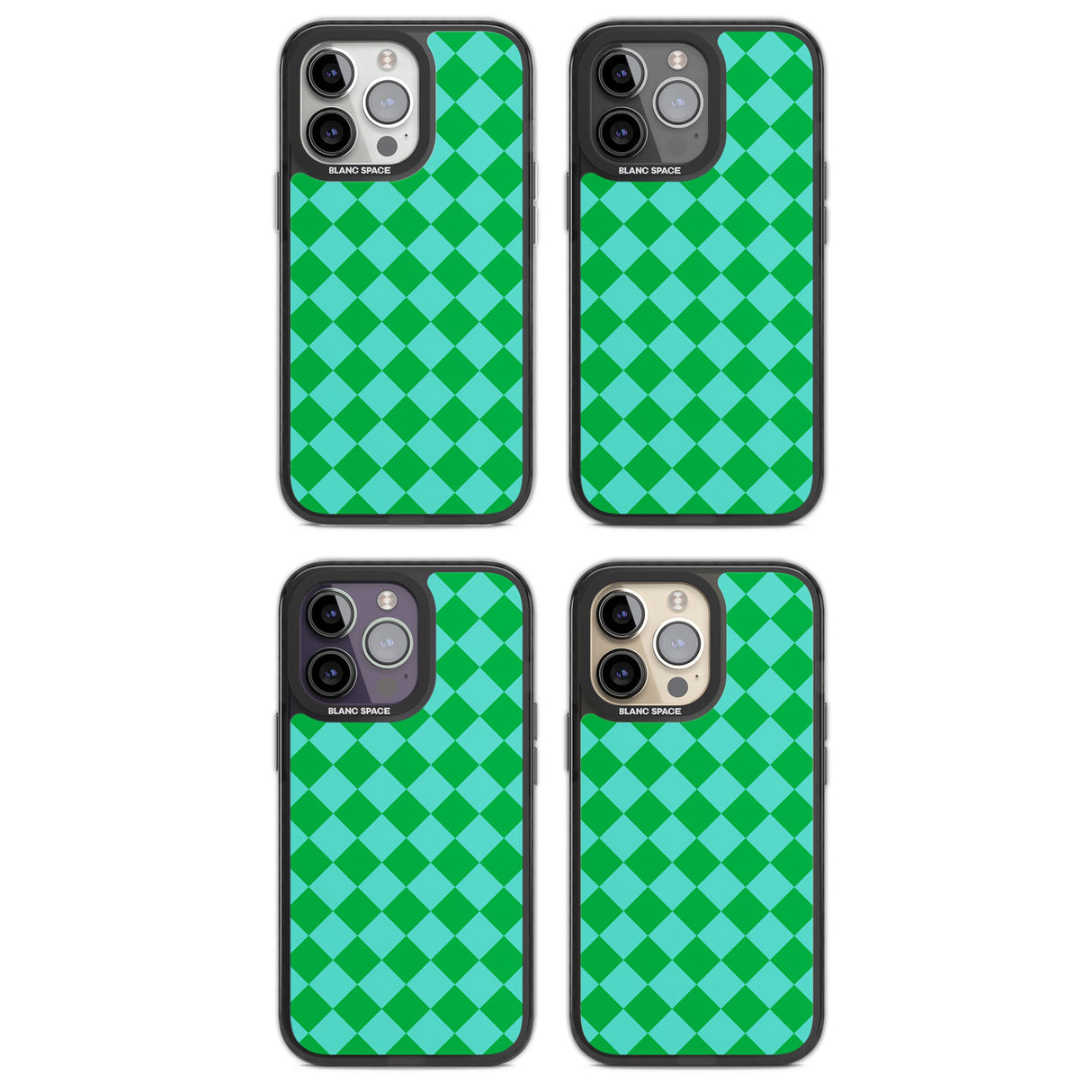 Retro Green Diamond Plaid Magsafe Black Impact Phone Case for iPhone 13 Pro, iPhone 14 Pro, iPhone 15 Pro