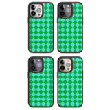 Retro Green Diamond Plaid Magsafe Black Impact Phone Case for iPhone 13 Pro, iPhone 14 Pro, iPhone 15 Pro